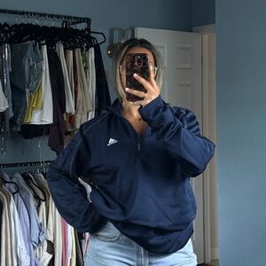 navy and white adidas quarter zip